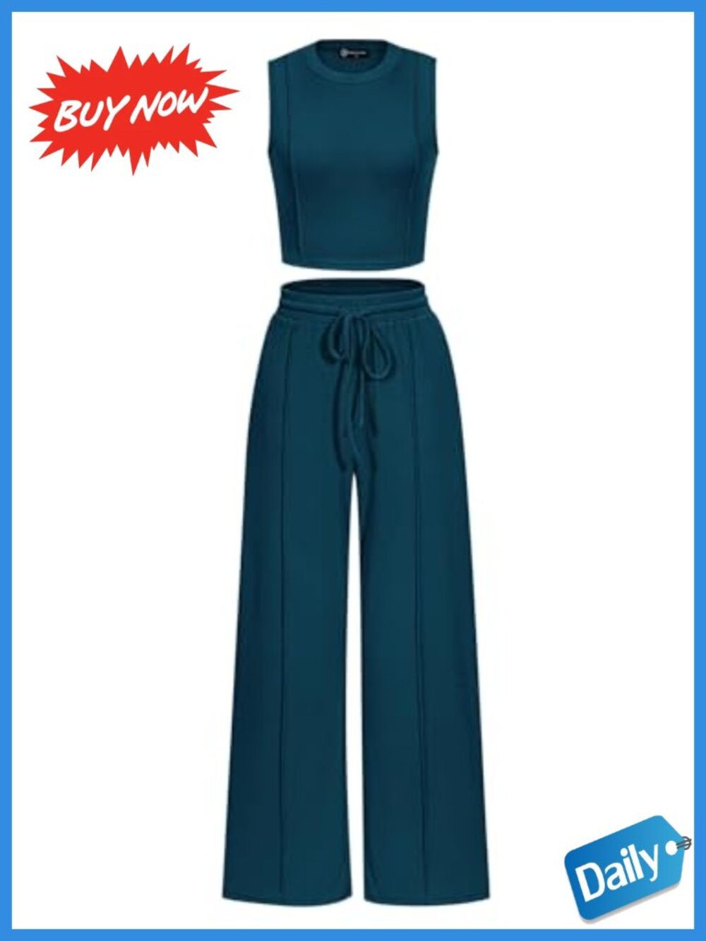 PRETTYGARDEN Women's 2 Piece Lounge Set Sleeveless Crop Top & Wide Leg Pants